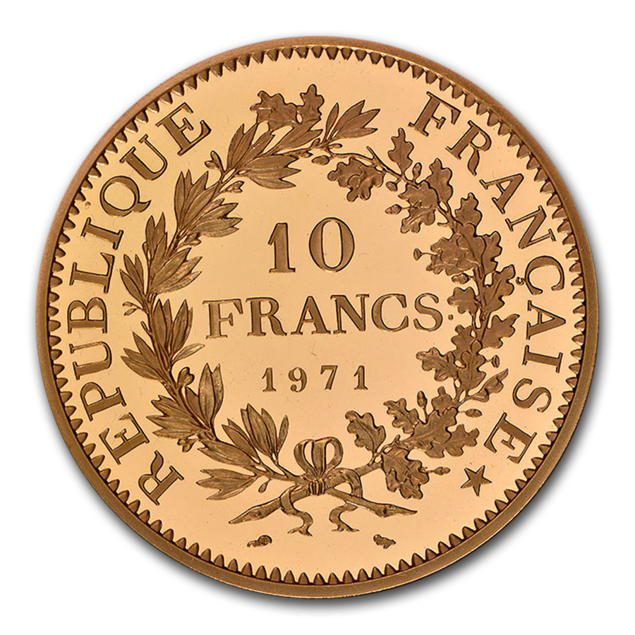 Buy 1971 France Gold 10 Francs Piedfort Hercules PF-69 Cameo NGC