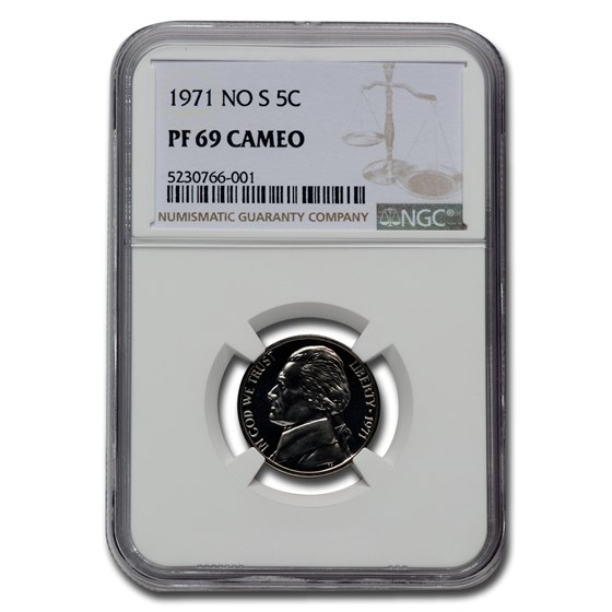 1971-No S Jefferson Nickel PF-69 Cameo NGC 1971-No S Jefferson Nickel PF-69 Cameo NGC