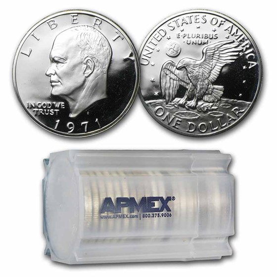 1971-S 40% Silver Eisenhower Dollars 20-Coin Roll Proof 1971-S 40% Silver Eisenhower Dollars 20-Coin Roll Proof