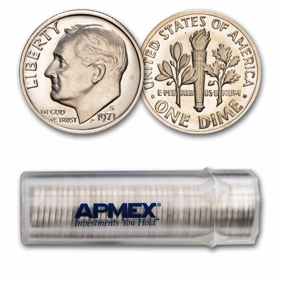 1971-S Roosevelt Dime 50-Coin Roll Proof