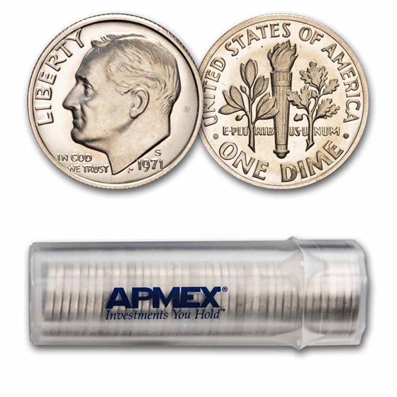1971-S Roosevelt Dime 50-Coin Roll Proof 1971-S Roosevelt Dime 50-Coin Roll Proof