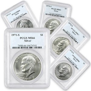 1971-S to 1976-S 5-Coin 40% Silver Ike Dollar Set MS-66 PCGS 1971-S to 1976-S 5-Coin 40% Silver Ike Dollar Set MS-66 PCGS