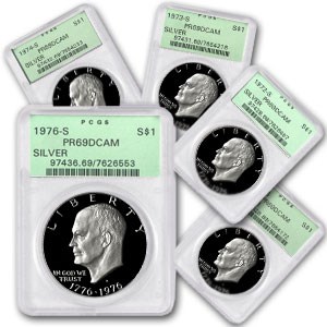 1971-S to 1976-S 5-Coin 40% Silver Ike Dollar Set PR-69 PCGS 1971-S to 1976-S 5-Coin 40% Silver Ike Dollar Set PR-69 PCGS