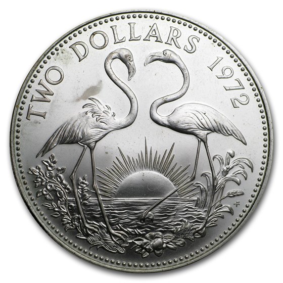 1972 Bahamas Silver $2 Flamingos BU 1972 Bahamas Silver $2 Flamingos BU