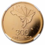 1972 Brazil Gold 300 Cruzeiros 150 Years of Independenc MS-66 NGC