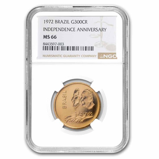 1972 Brazil Gold 300 Cruzeiros 150 Years of Independenc MS-66 NGC