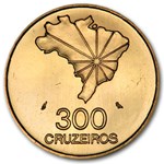 1972 Brazil Gold 300 Cruzeiros 150 Years of Independence BU