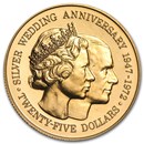 1972 Cayman Islands Gold $25 BU (25th Anniversary)