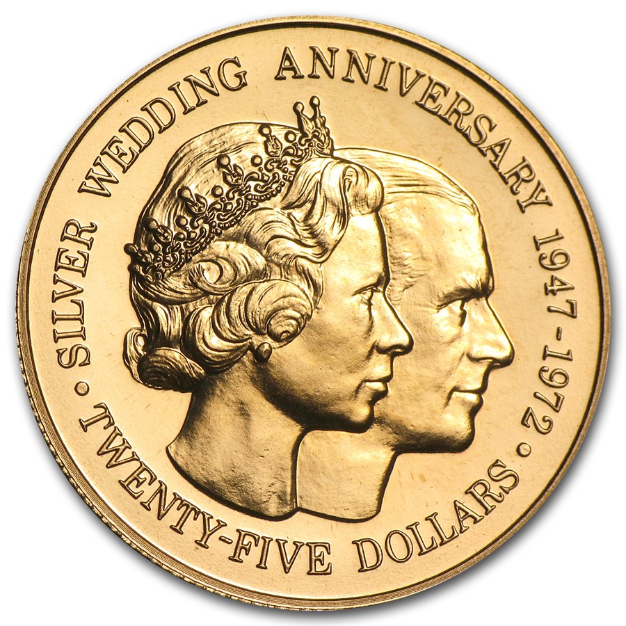 1972 Cayman Islands Gold $25 BU (25th Anniversary)