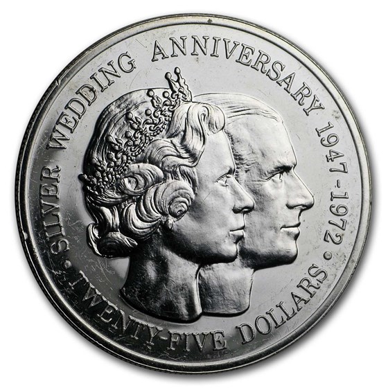 1972 Cayman Islands Silver $25 Silver Wedding Proof 1972 Cayman Islands Silver $25 Silver Wedding Proof