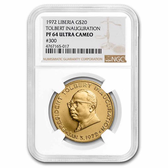 1972 Liberia Gold 20 Dollars Capitol PF-64 UCAM NGC (#300)