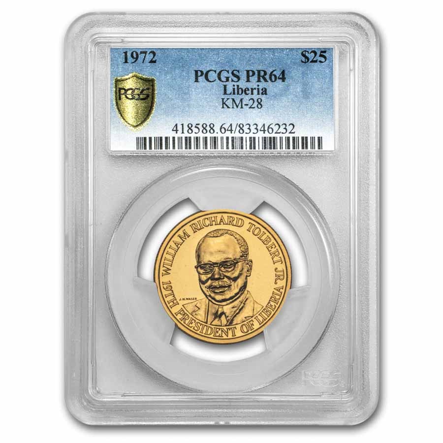 1972 Liberia Gold 25 Dollars Richard Tolbert PR-64 PCGS