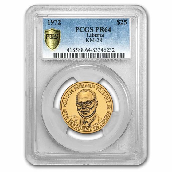 1972 Liberia Gold 25 Dollars Richard Tolbert PR-64 PCGS 1972 Liberia Gold 25 Dollars Richard Tolbert PR-64 PCGS