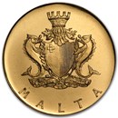1972 Malta Gold 50 Pounds Neptune BU