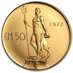 1972 Malta Gold 50 Pounds Neptune BU