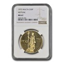 1972 Malta Gold 50 Pounds Neptune MS-67 NGC