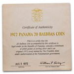 1972 Panama Silver 20 Balboas Simon Bolivar Proof (w/Box & COA)