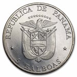 1972 Panama Silver 5 Balboas F.A.O. BU