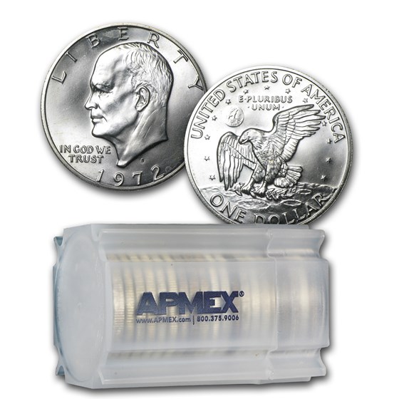 1972-S 40% Silver Eisenhower Dollars 20-Coin Roll BU 1972-S 40% Silver Eisenhower Dollars 20-Coin Roll BU
