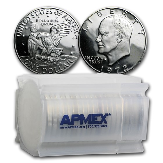 1972-S 40% Silver Eisenhower Dollars 20-Coin Roll Proof 1972-S 40% Silver Eisenhower Dollars 20-Coin Roll Proof