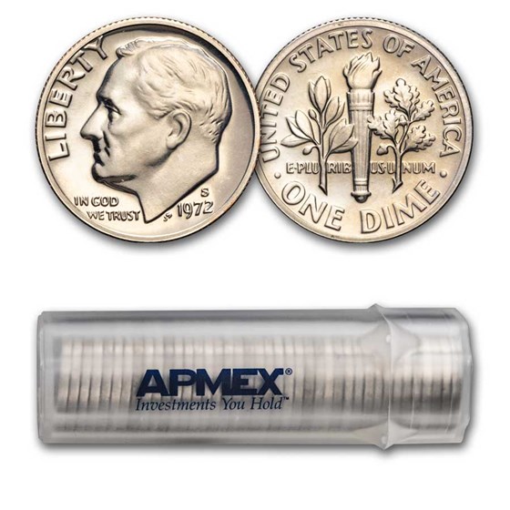1972-S Roosevelt Dime 50-Coin Roll Proof 1972-S Roosevelt Dime 50-Coin Roll Proof