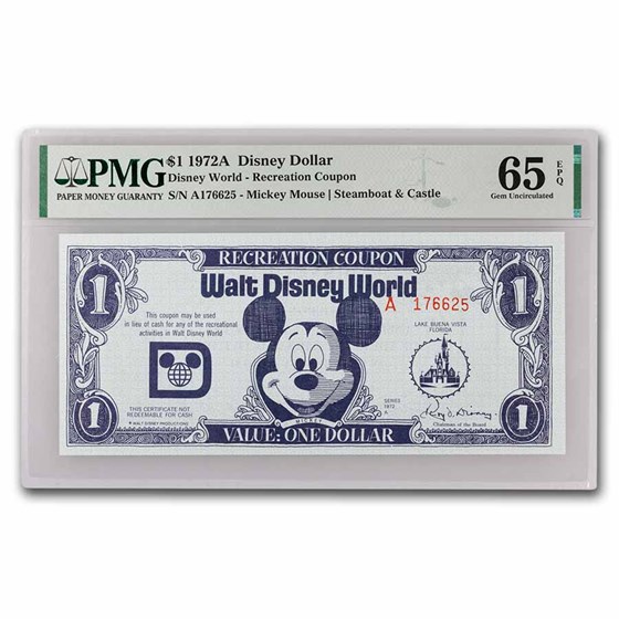 1972A $1 Disney World - Recreation Coupon - CU-65 EPQ PMG 1972A $1 Disney World - Recreation Coupon - CU-65 EPQ PMG