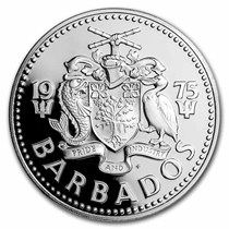 Pièce De Monnaie Commémorative Barbados 1975 Preuve - Kit Avec Argent 10 Dollar Neptune