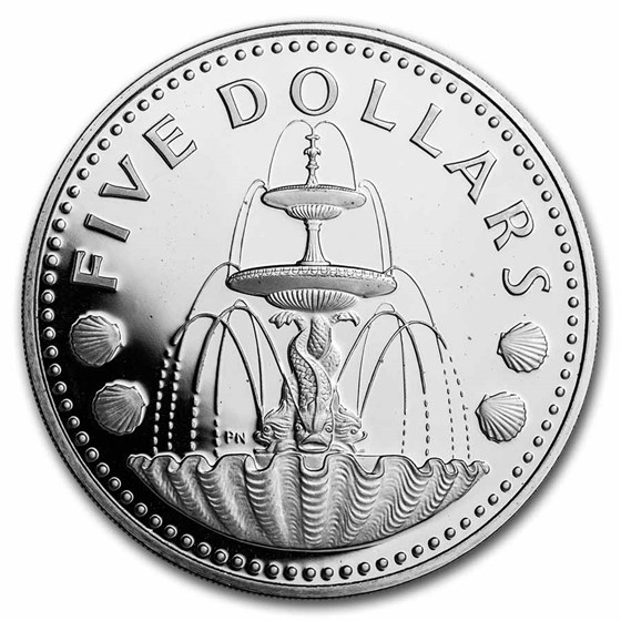 1973-1984 Barbados Silver $5 Fountain Proof 1973-1984 Barbados Silver $5 Fountain Proof