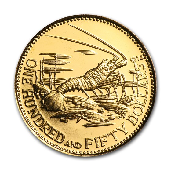 1973-77 Bahamas Gold 150 Dollars Lobster BU/Proof (Random) 1973-77 Bahamas Gold 150 Dollars Lobster BU/Proof (Random)