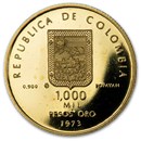 1973 Colombia Proof Gold 1000 Pesos Valencia