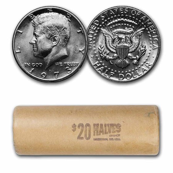 1973-D Kennedy Half Dollar 40-Coin Roll BU (Shotgun Roll) 1973-D Kennedy Half Dollar 40-Coin Roll BU (Shotgun Roll)