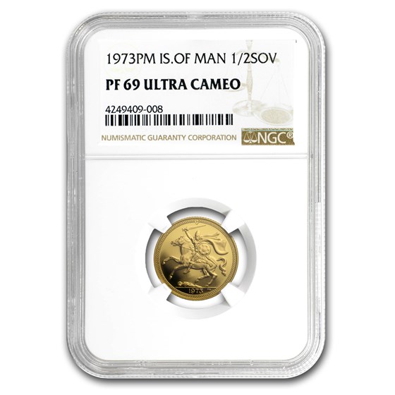 1973 Isle of Man Gold 1/2 Sovereign PF-69 NGC 1973 Isle of Man Gold 1/2 Sovereign PF-69 NGC