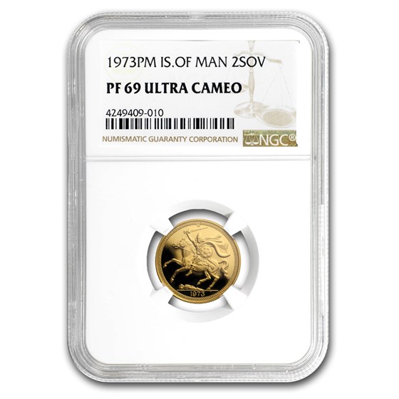 1973 Isle of Man Gold £2 2 Pounds Sovereign PF-69 NGC 1973 Isle of Man Gold £2 2 Pounds Sovereign PF-69 NGC