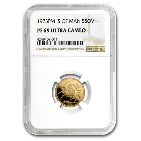 1973 Isle of Man Gold £5 5 Pounds Sovereign PF-69 NGC 1973 Isle of Man Gold £5 5 Pounds Sovereign PF-69 NGC