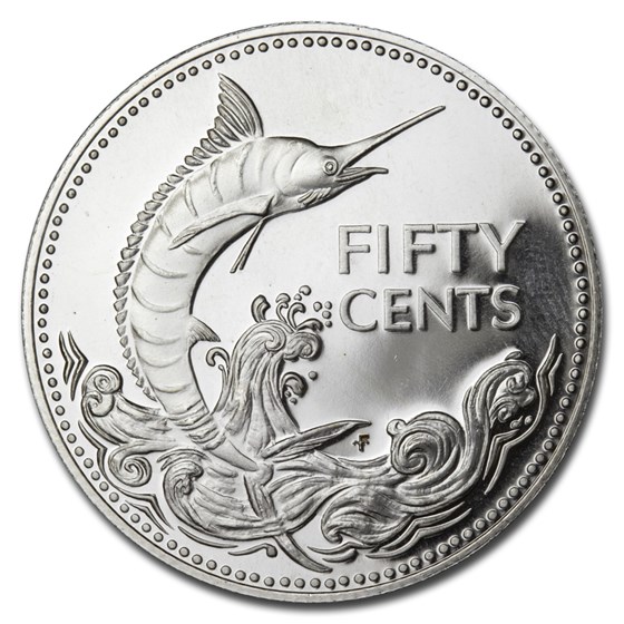1974 Bahamas Silver 50 Cents Swordfish Proof 1974 Bahamas Silver 50 Cents Swordfish Proof