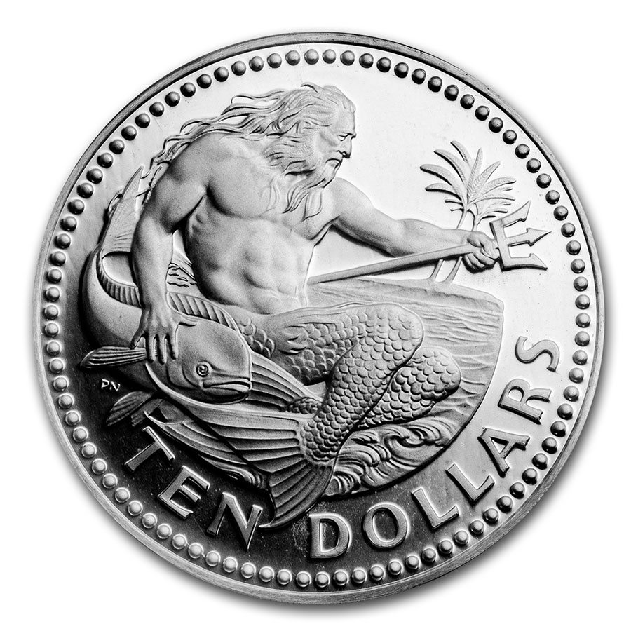 バルバドス政府公式発行　$10 スターリングシルバー　74年 Buy 1974 Barbados Silver $10 Neptune Proof | APMEX