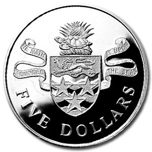 1974 Cayman Islands Silver $5 Island Arms Proof 1974 Cayman Islands Silver $5 Island Arms Proof