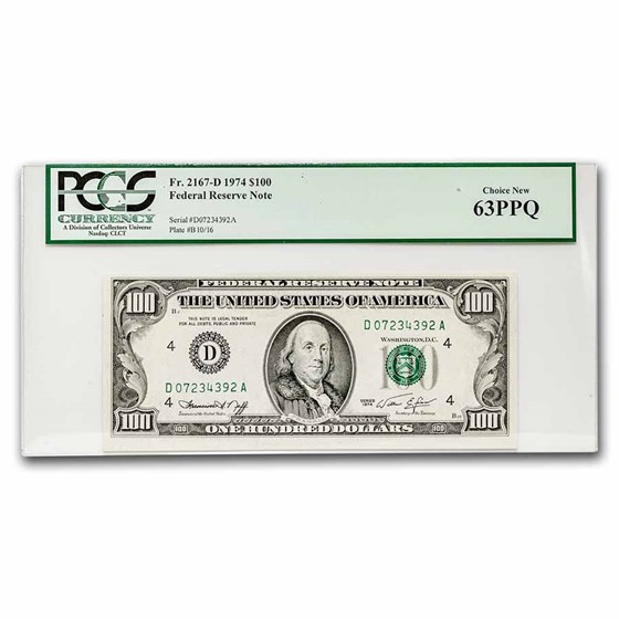 1974 (D-Cleveland) $100 FRN CU-63 PPQ PCGS (Fr#2167-D) 1974 (D-Cleveland) $100 FRN CU-63 PPQ PCGS (Fr#2167-D)