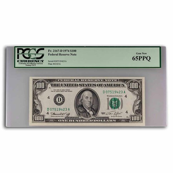 1974 (D-Cleveland) $100 FRN Gem CU-65 PPQ PCGS (Fr#2167-D) 1974 (D-Cleveland) $100 FRN Gem CU-65 PPQ PCGS (Fr#2167-D)