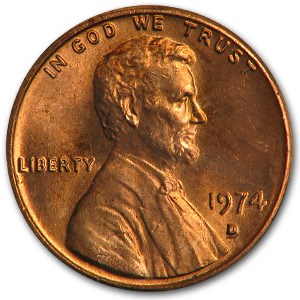 1974-D Lincoln Cent BU (Red) 1974-D Lincoln Cent BU (Red)