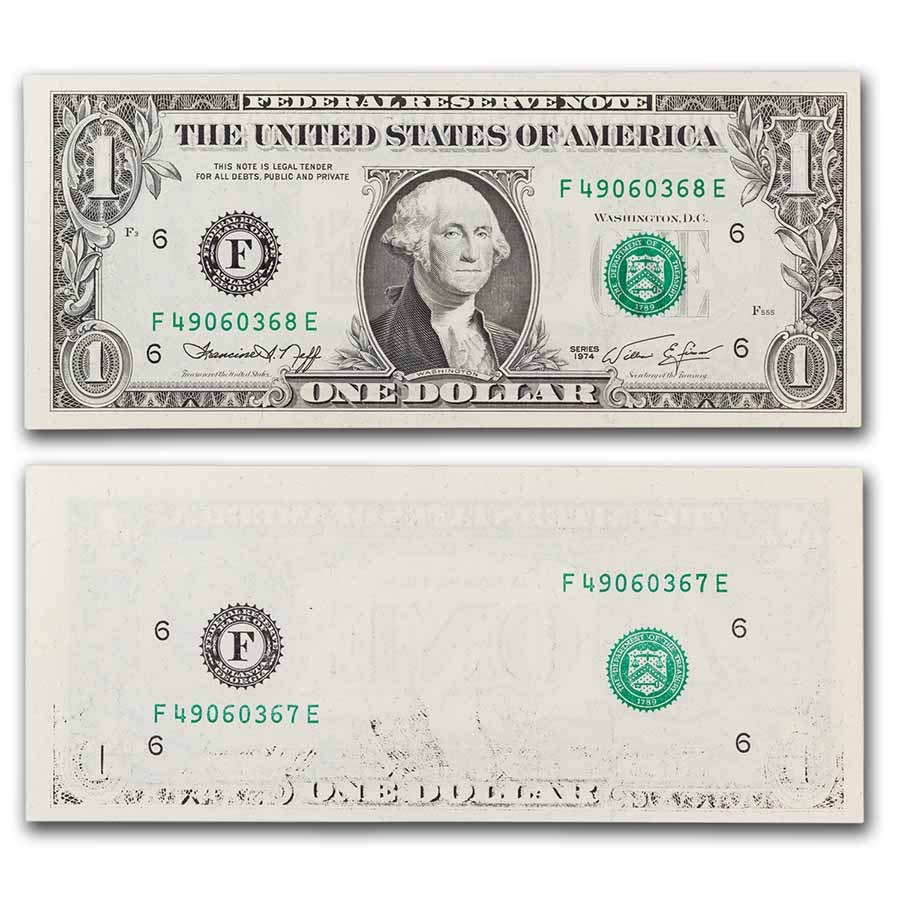 1974 (F-Atlanta) $1 FRN CU (Fr#1908-F) Insuff Inking - 2 Consec