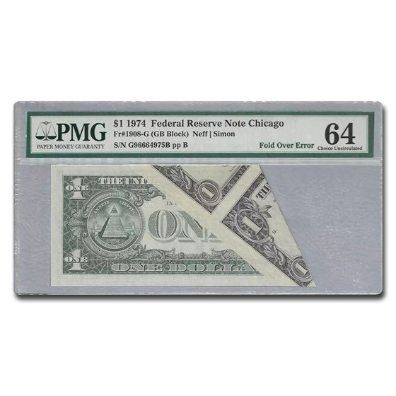 1974 (G-Chicago) $1 FRN CU-64 PMG (Fr#1908-G) Fold Over Error 1974 (G-Chicago) $1 FRN CU-64 PMG (Fr#1908-G) Fold Over Error