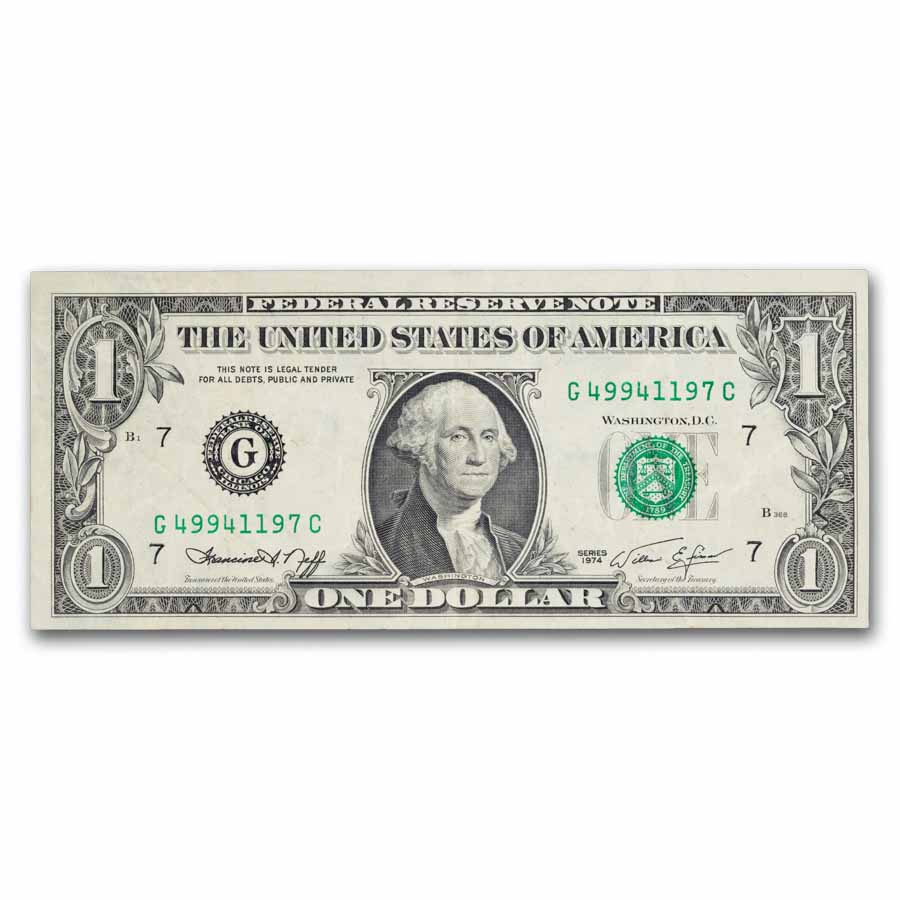 1974 (G-Chicago) $1 FRN VF (Fr#1908-G) Ink Smear