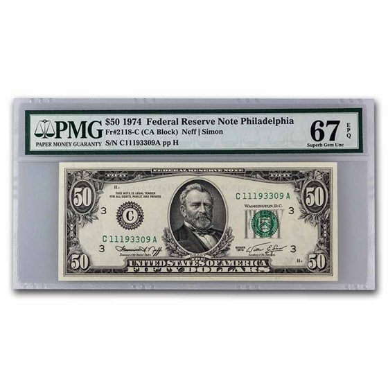 1974 (G-Chicago) $50 FRN Gem CU-67 EPQ PMG (Fr#2118-G) 1974 (G-Chicago) $50 FRN Gem CU-67 EPQ PMG (Fr#2118-G)