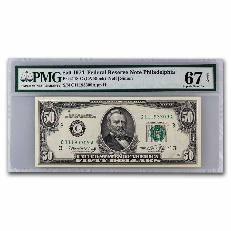 1974 (G-Chicago) $50 FRN Gem CU-67 EPQ PMG (Fr#2118-G)