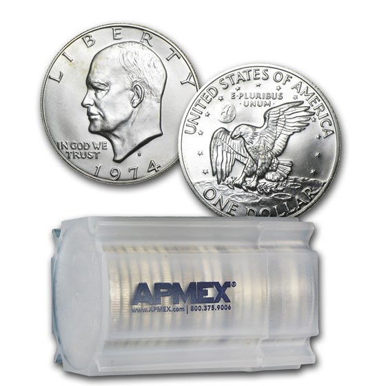1974-S 40% Silver Eisenhower Dollars 20-Coin Roll BU 1974-S 40% Silver Eisenhower Dollars 20-Coin Roll BU
