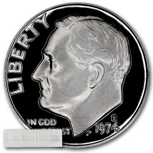 1974-S Roosevelt Dime 50-Coin Roll Proof 1974-S Roosevelt Dime 50-Coin Roll Proof