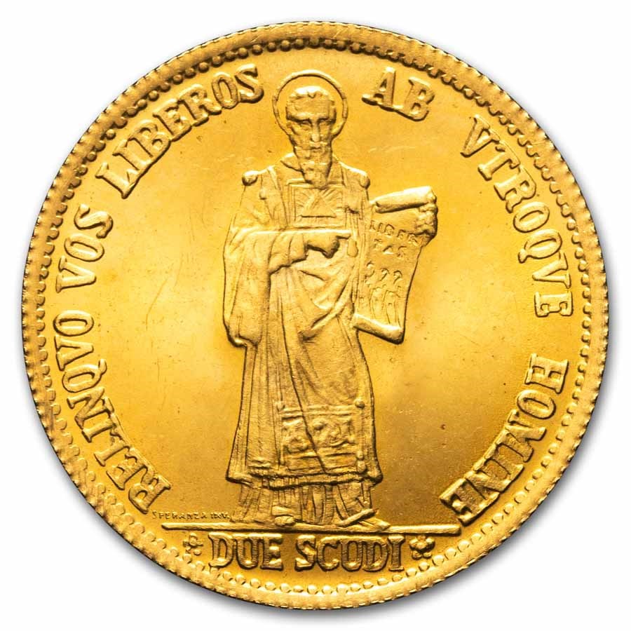 1974 San Marino Gold 2 Scudi Patron Saint BU