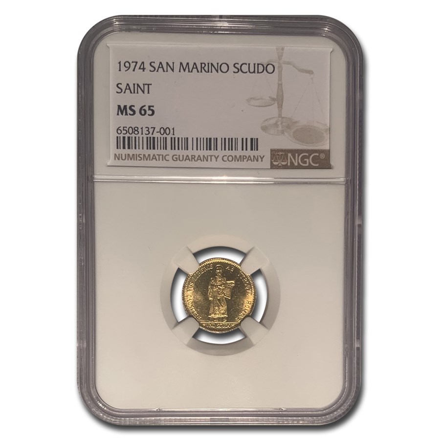 1974 San Marino Gold Scudo Patron Saint MS-65 NGC