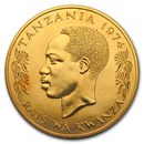 1974 Tanzania Gold 1500 Shilingi Cheetahs Conservation Series BU